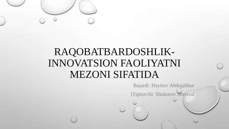 Raqobatbardoshlik-innovatsion faoliyatni mezoni sifatida