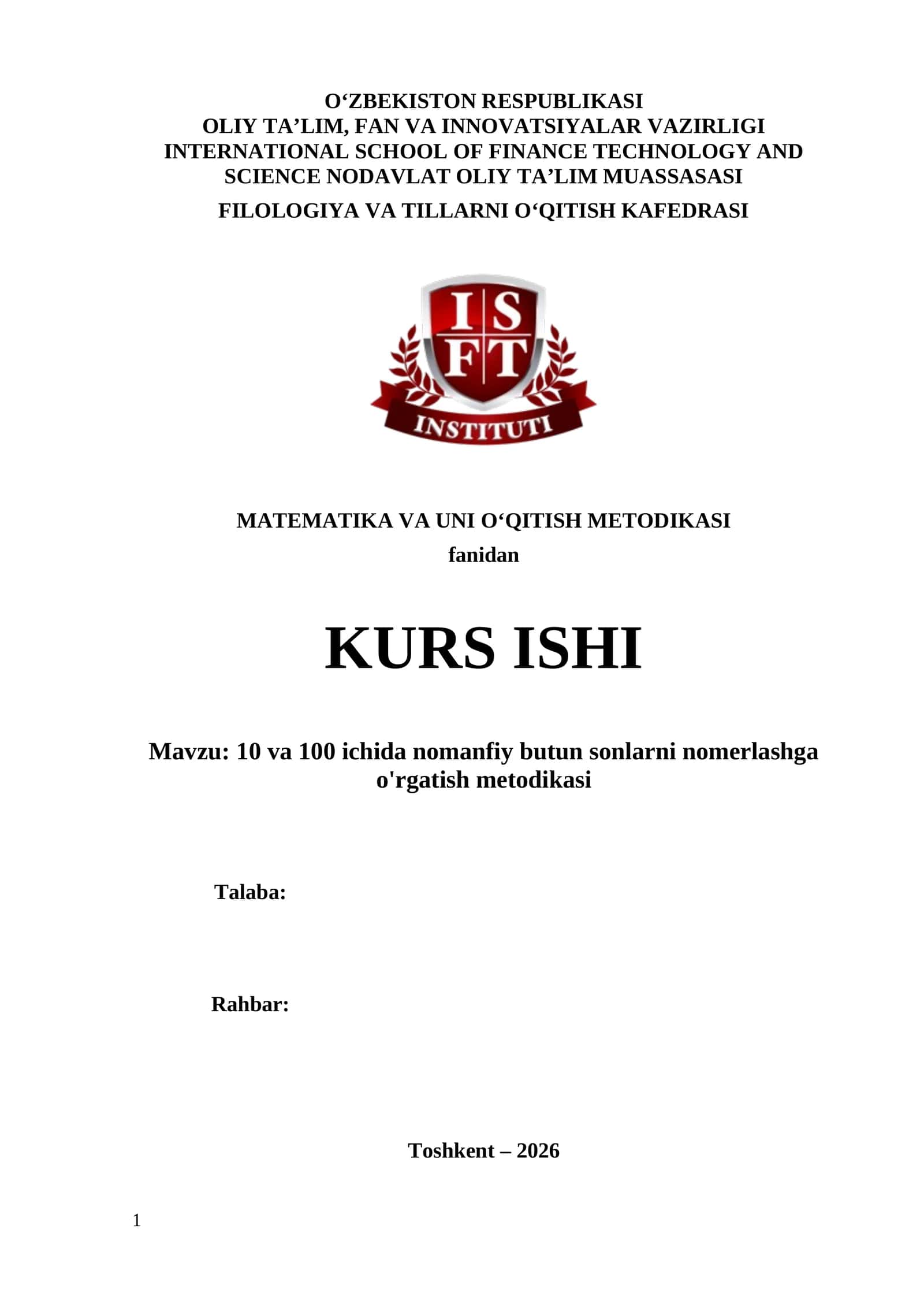 10 va 100 ichida nomanfiy butun sonlarni nomerlashga o'rgatish metodikasi