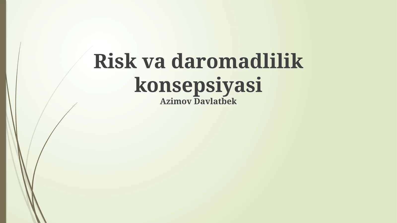 Risk va daromadlilik konsepsiyasi