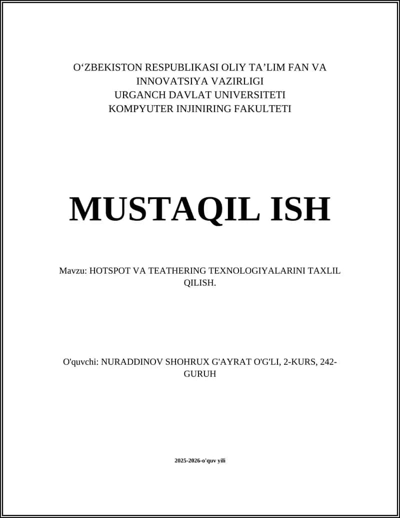 HOTSPOT VA TEATHERING TEXNOLOGIYALARINI TAXLIL QILISH