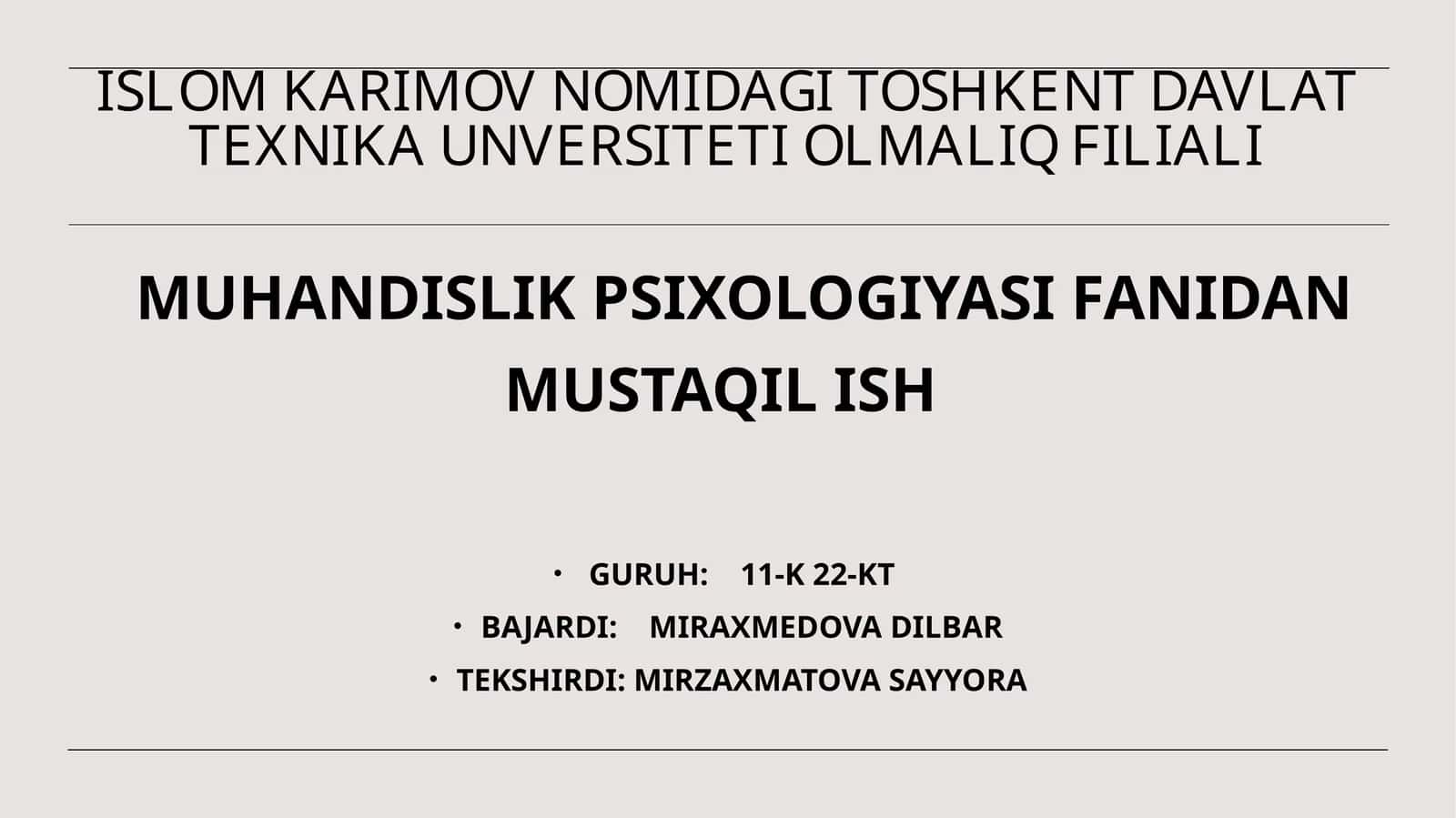 Operator faoliyatining fiziologik va psixologik xususiyatlari
