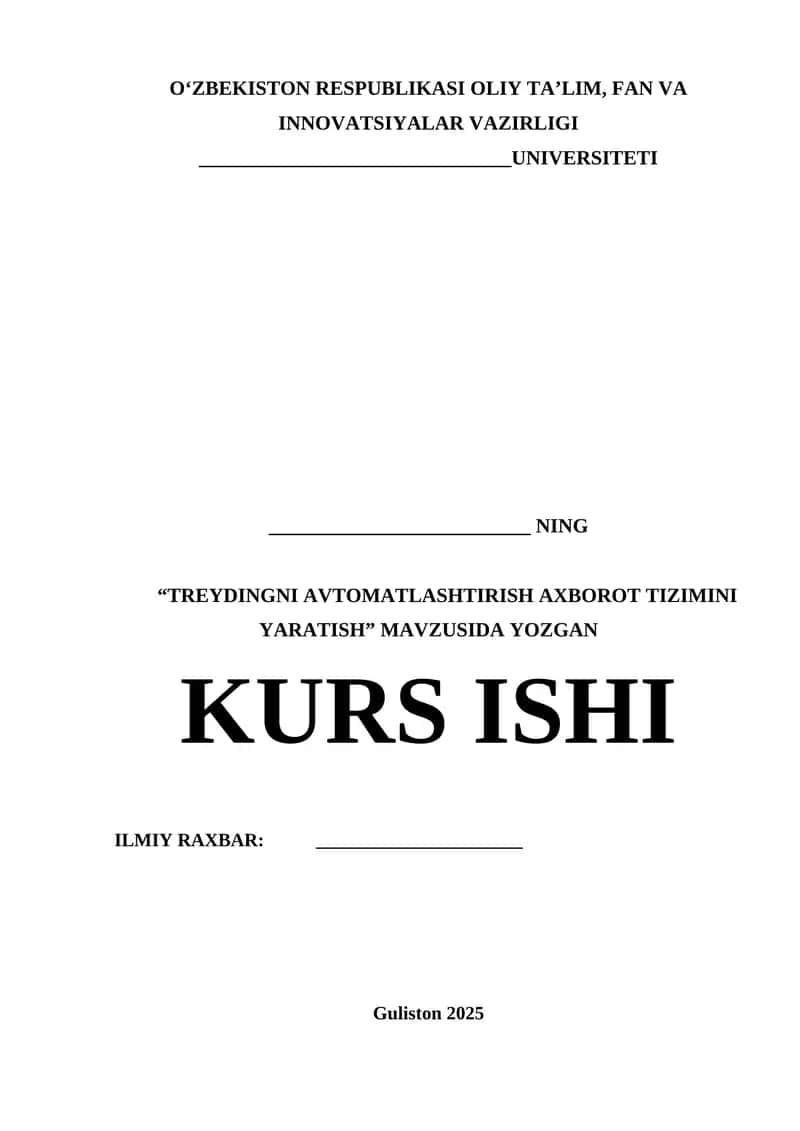 Treydingni avtomatlashtirish axborot tizimini yaratish