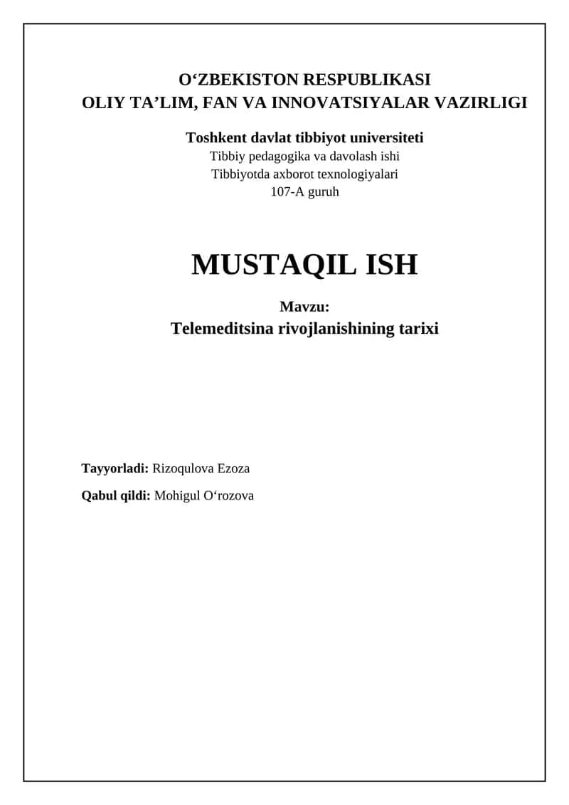 Telemeditsina rivojlanishi