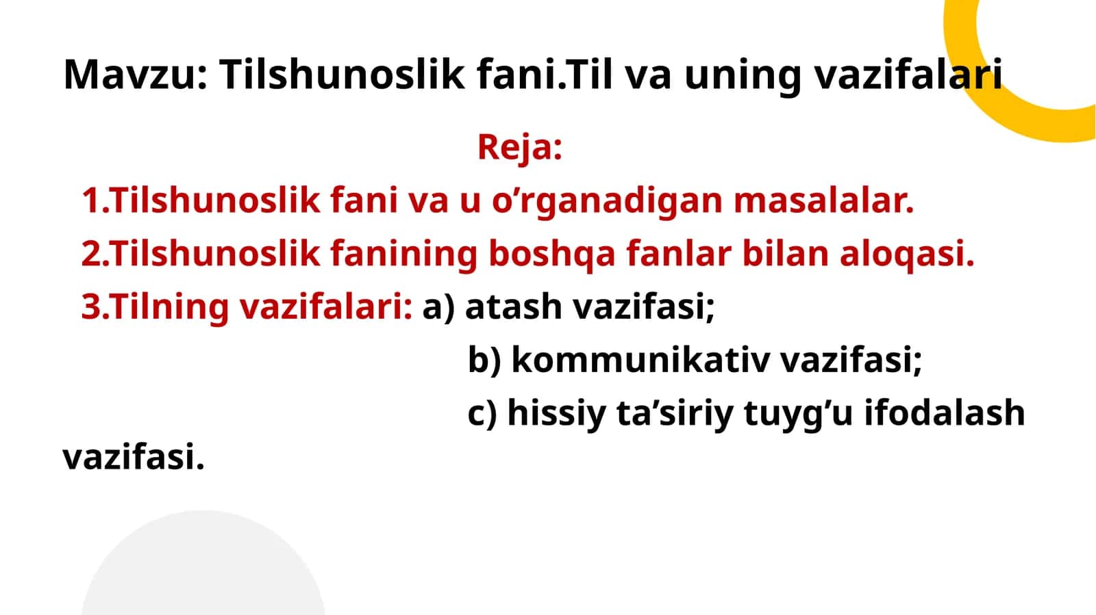 Tilshunoslik fani.Til va uning vazifalari