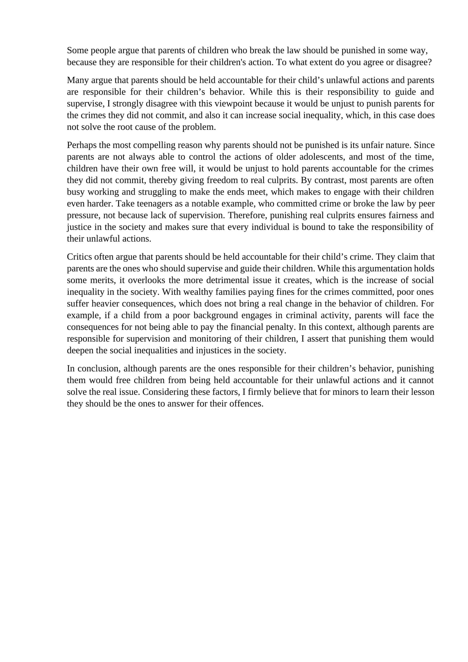 Parents' Accountability for Children's Behavior