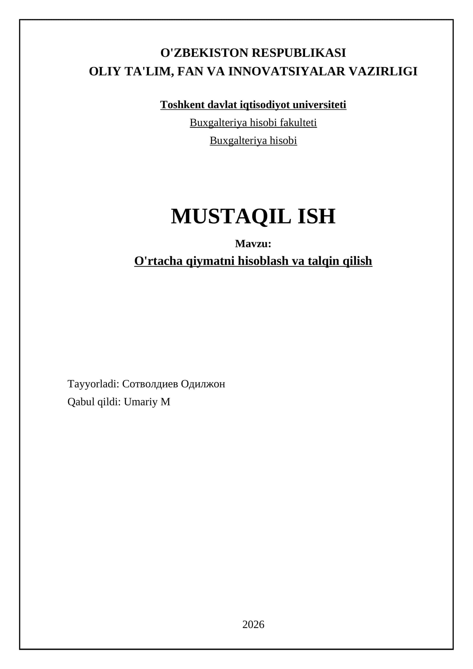 O'rtacha qiymatni hisoblash va talqin qilish
