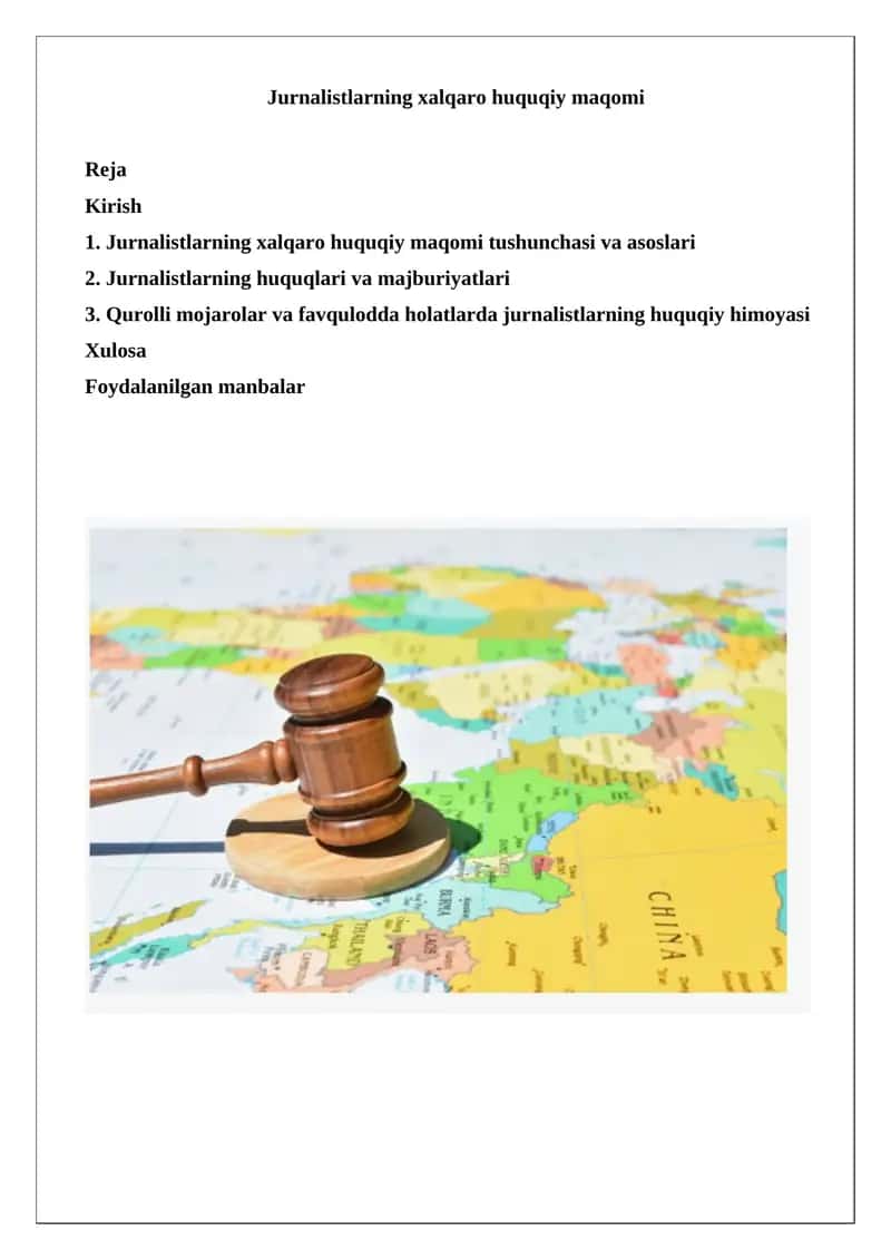 Jurnalistlarning xalqaro huquqiy maqomi