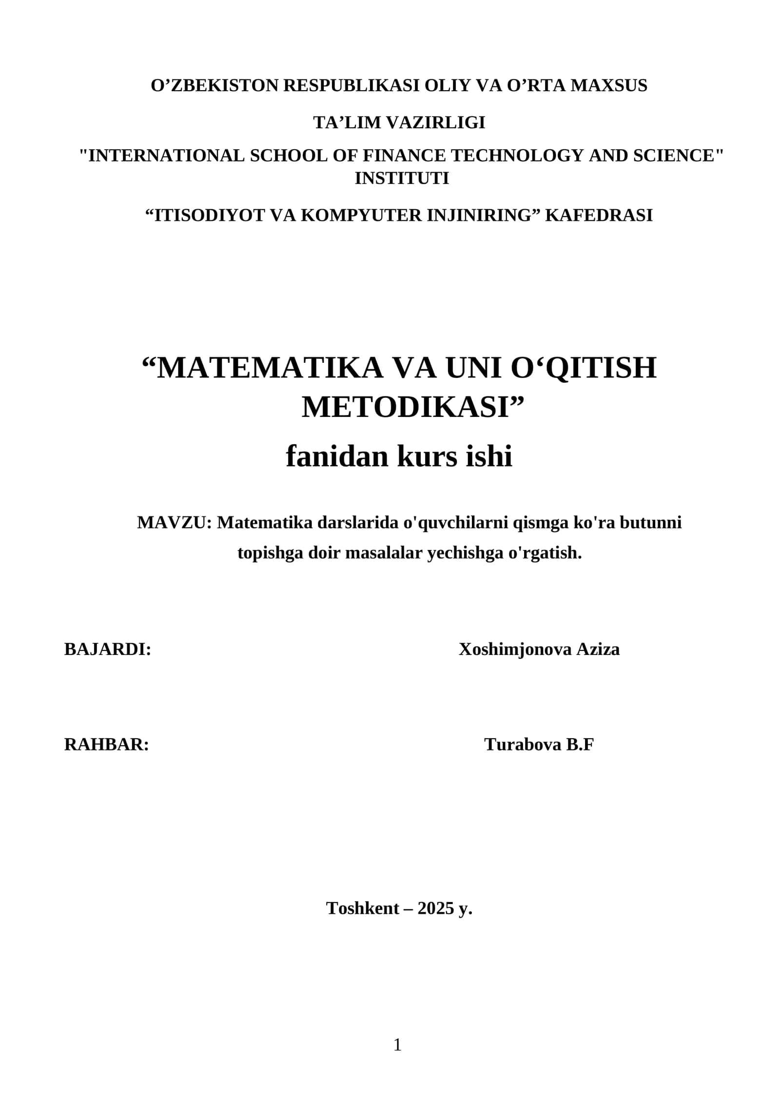Matematika darslarida o'quvchilarni qismga ko'ra butunni topishga doir masalalar yechishga o'rgatish