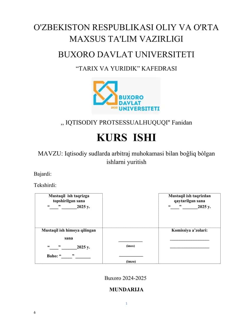 Iqtisodiy sudlarda arbitraj muhokamasi bilan boĝliq bòlgan ishlarni yuritish