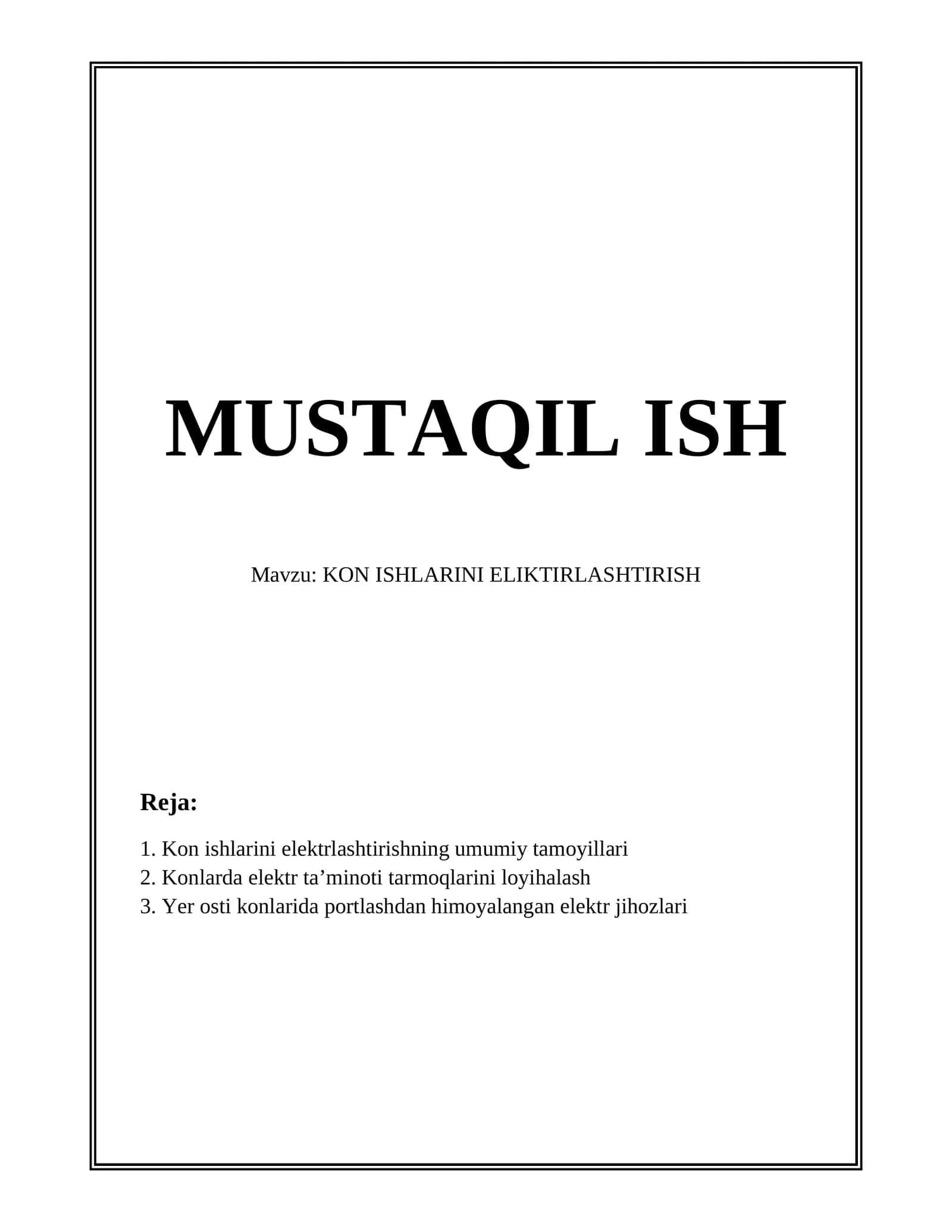 Kon ishlarini elektrlashtirishning umumiy tamoyillari
