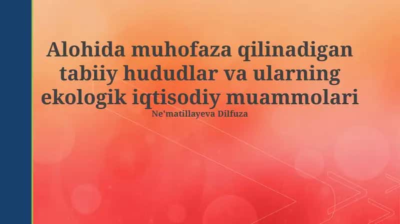 Maxsus muhofaza qilinadigan tabiiy hududlar va ularning ekologik iqtisodiy muammolari