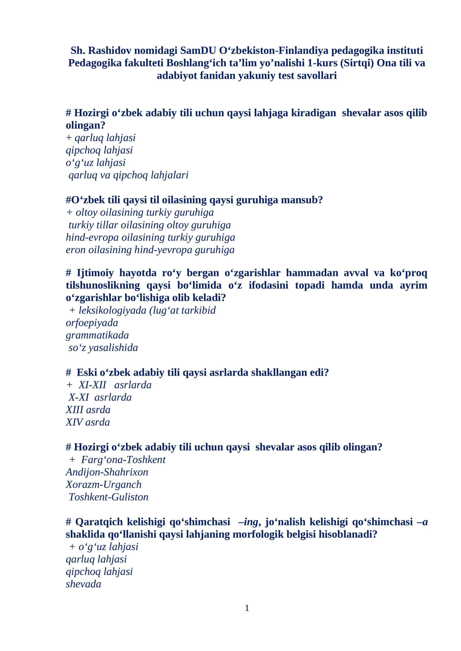 Ona tili va adabiyot fanidan yakuniy test savollari