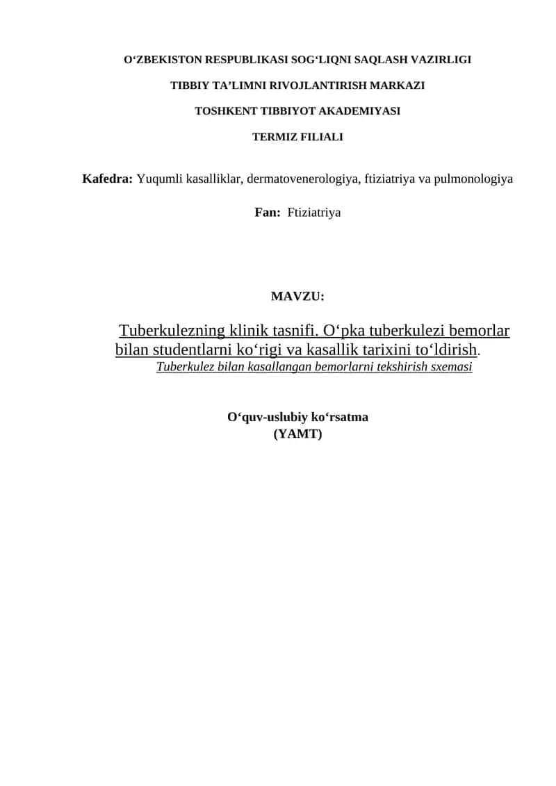 Tuberkulezning klinik tasnifi