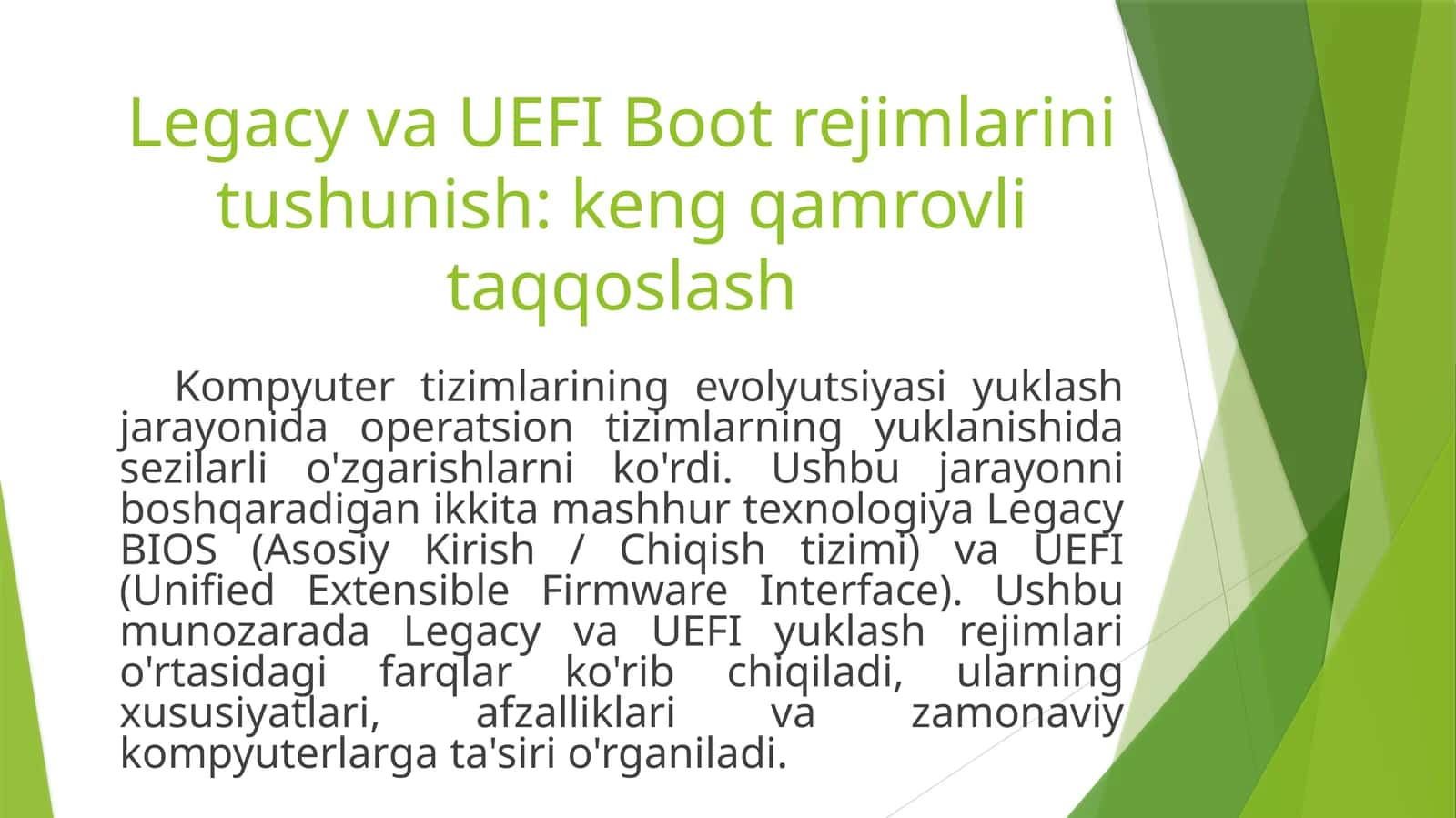 Legacy va UEFI Boot rejimlarini tushunish: keng qamrovli taqqoslash