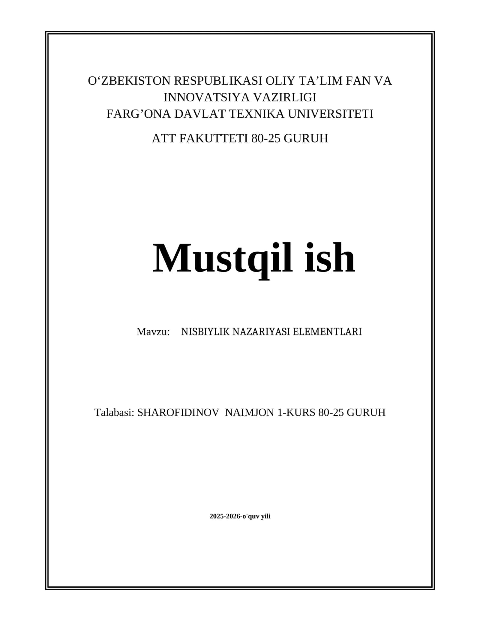 NISBIYLIK NAZARIYASI ELEMENTLARI