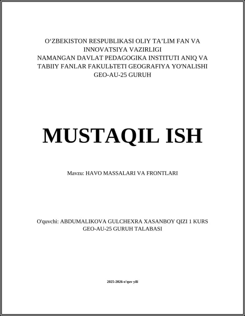 HAVO MASSALARI VA FRONTLARI