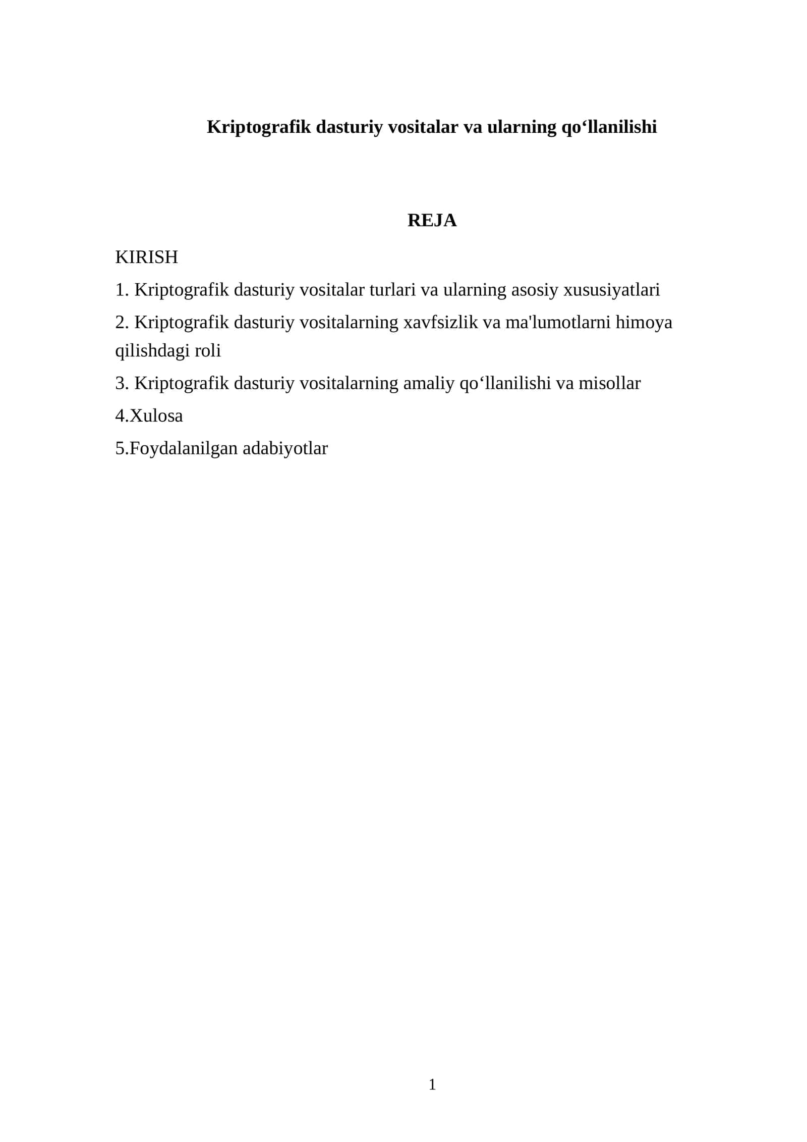 Kriptografik dasturiy vositalar va ularning qo‘llanilishi