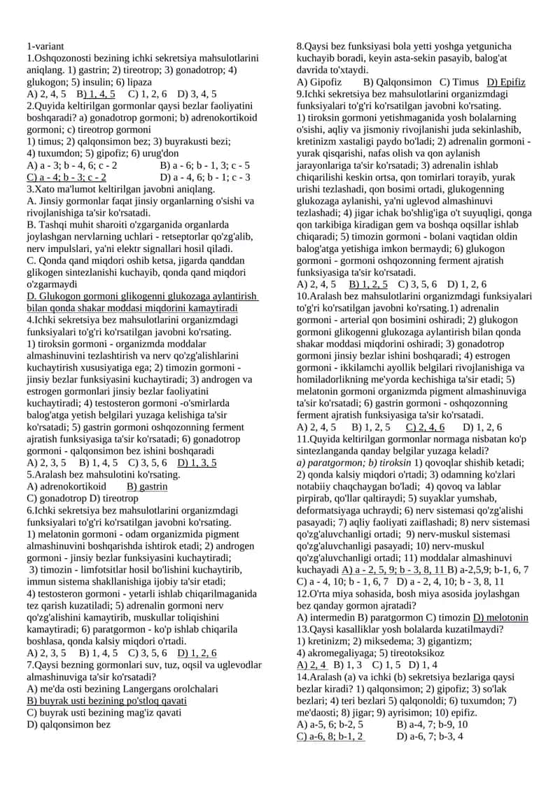 Ichki Sekretsiya Bezi Mahsulotlari Test