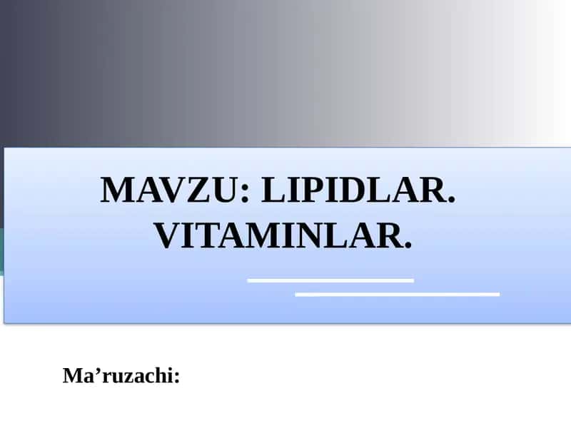Lipidlar va Vitaminlar