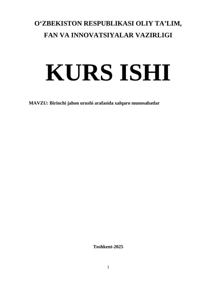 Birinchi jahon urushi arafasida xalqaro munosabatlar