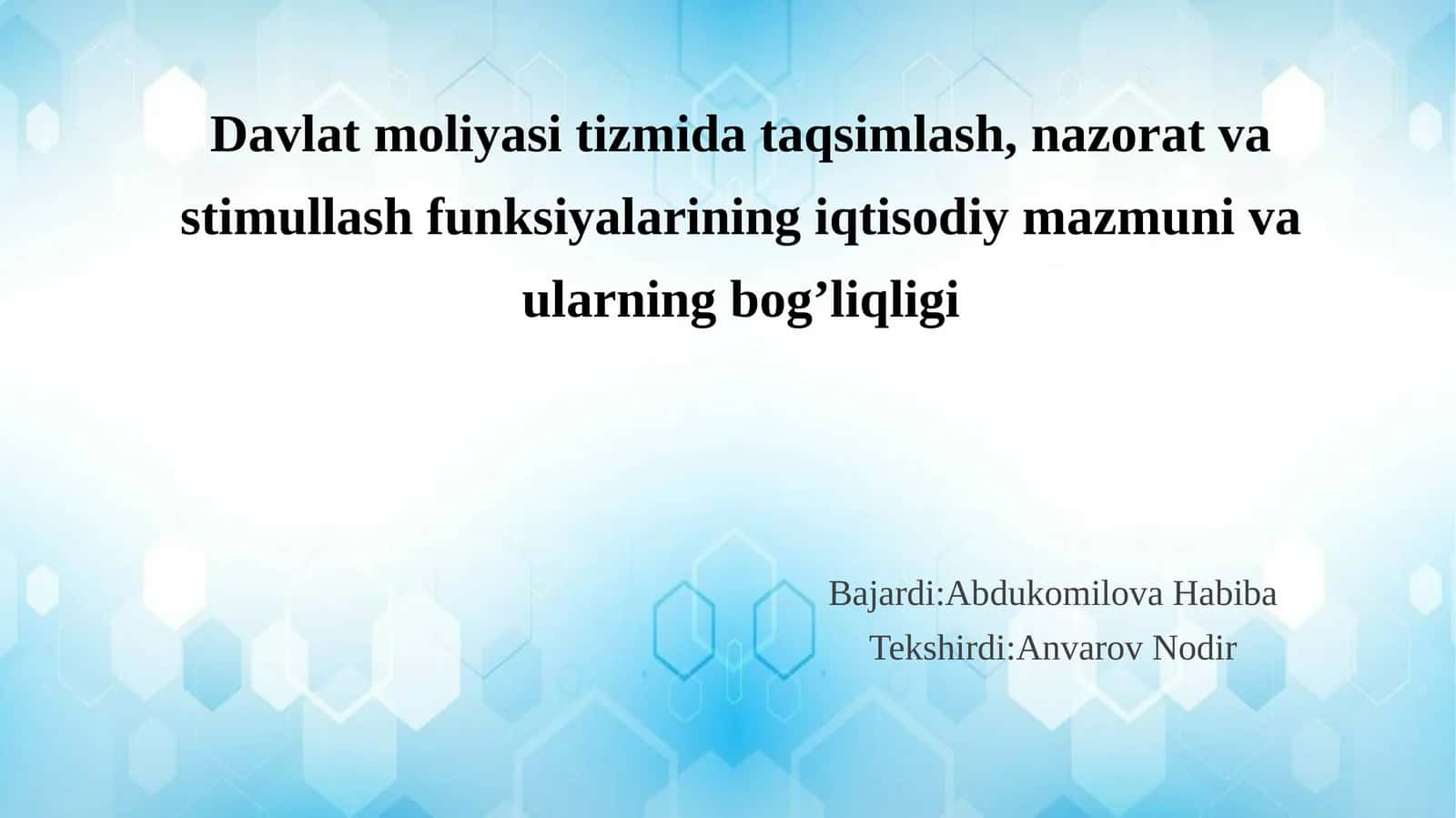 Davlat moliyasi tizimida taqsimlash