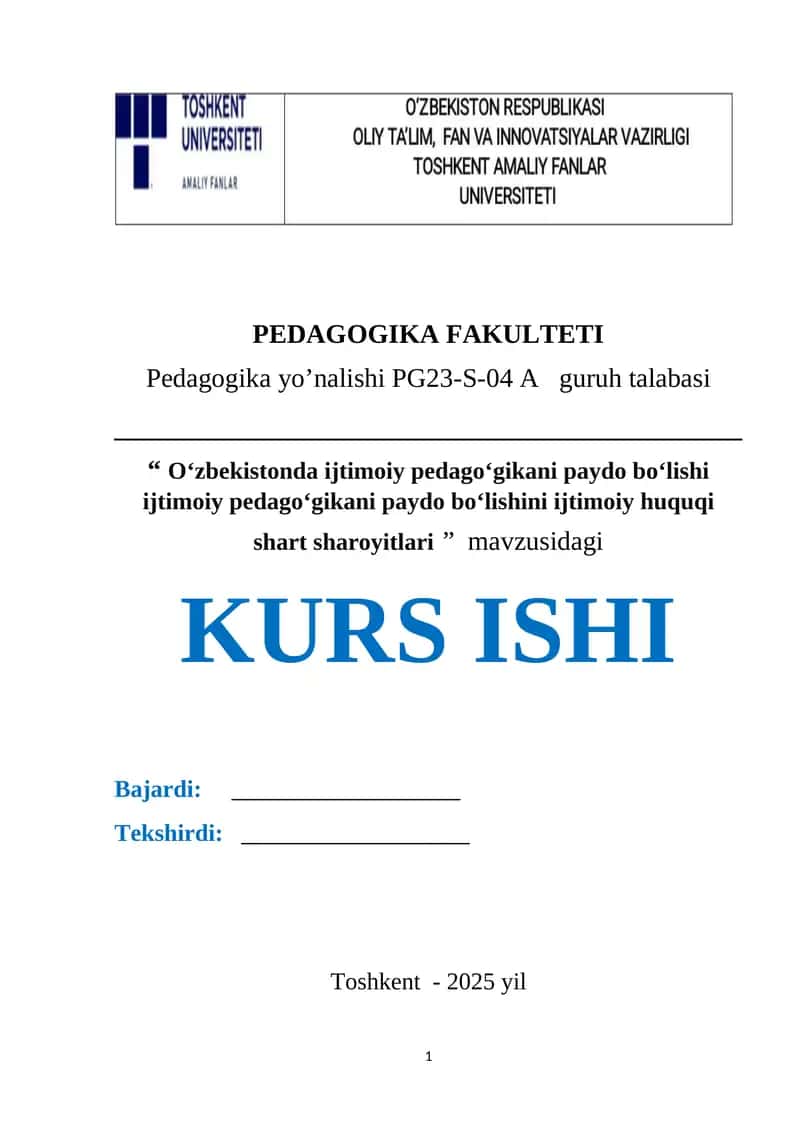 Oʻzbekistonda ijtimoiy pedagogikani paydo boʻlishi ijtimoiy pedagoʻgikani paydo boʻlishini ijtimoiy huquqi shart sharoyitlari