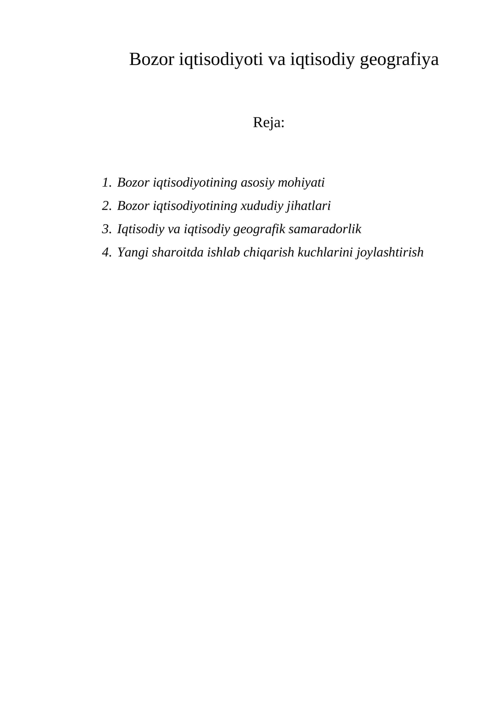 Bozor iqtisodiyoti va iqtisodiy geografiya