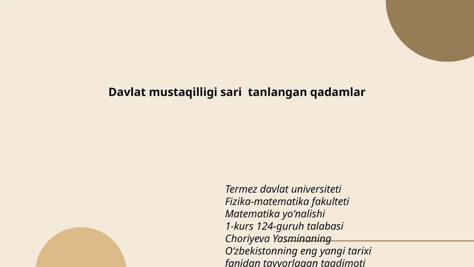 Oʻzbekistonning eng yangi tarixi fanidan tayyorlagan taqdimoti