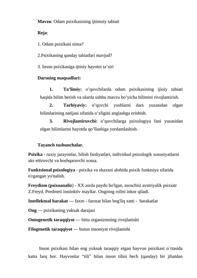 Odam psixikasining ijtimoiy tabiati