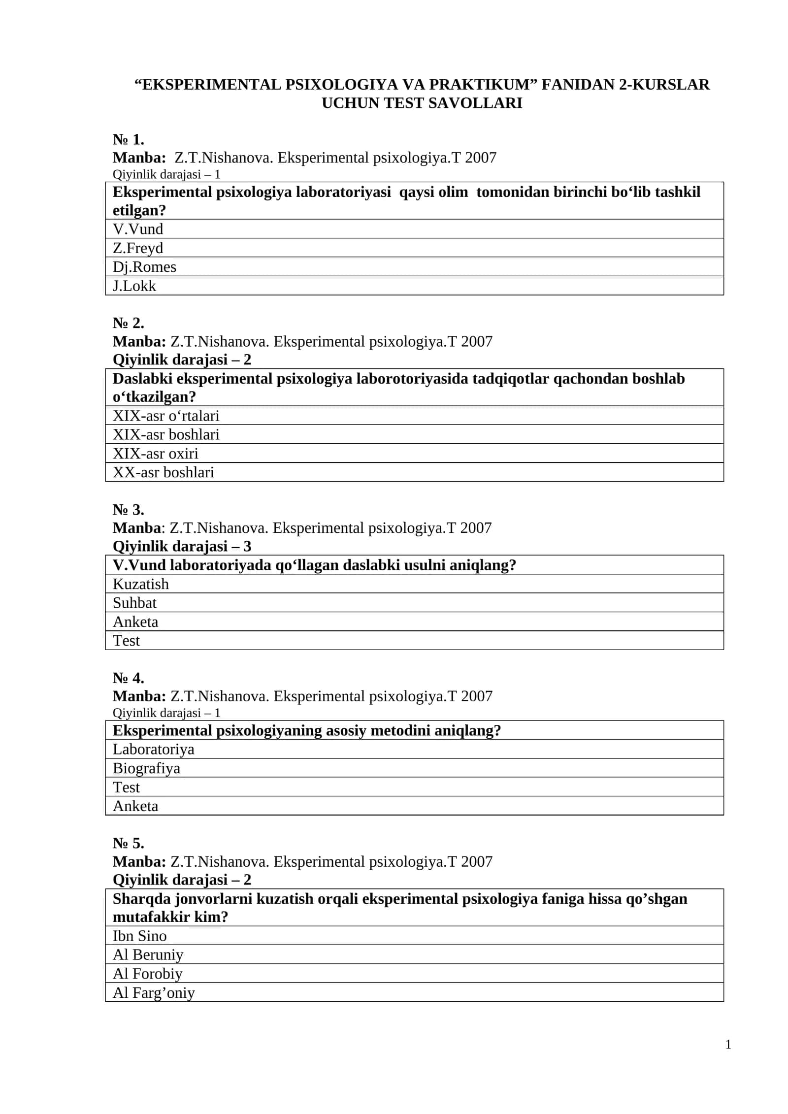 EKSPERIMENTAL PSIXOLOGIYA VA PRAKTIKUM