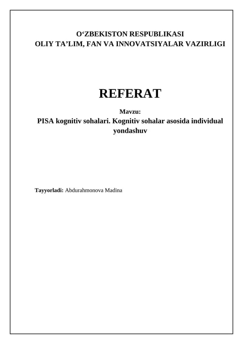 PISA kognitiv sohalari: Asosiy tushunchalar va ahamiyati