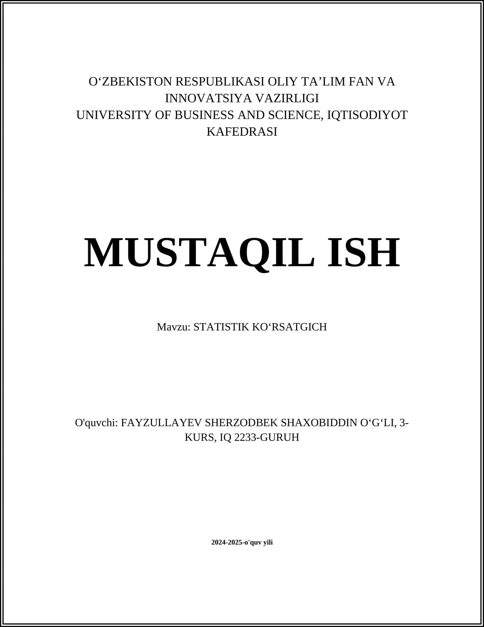 STATISTIK KO‘RSATGICH
