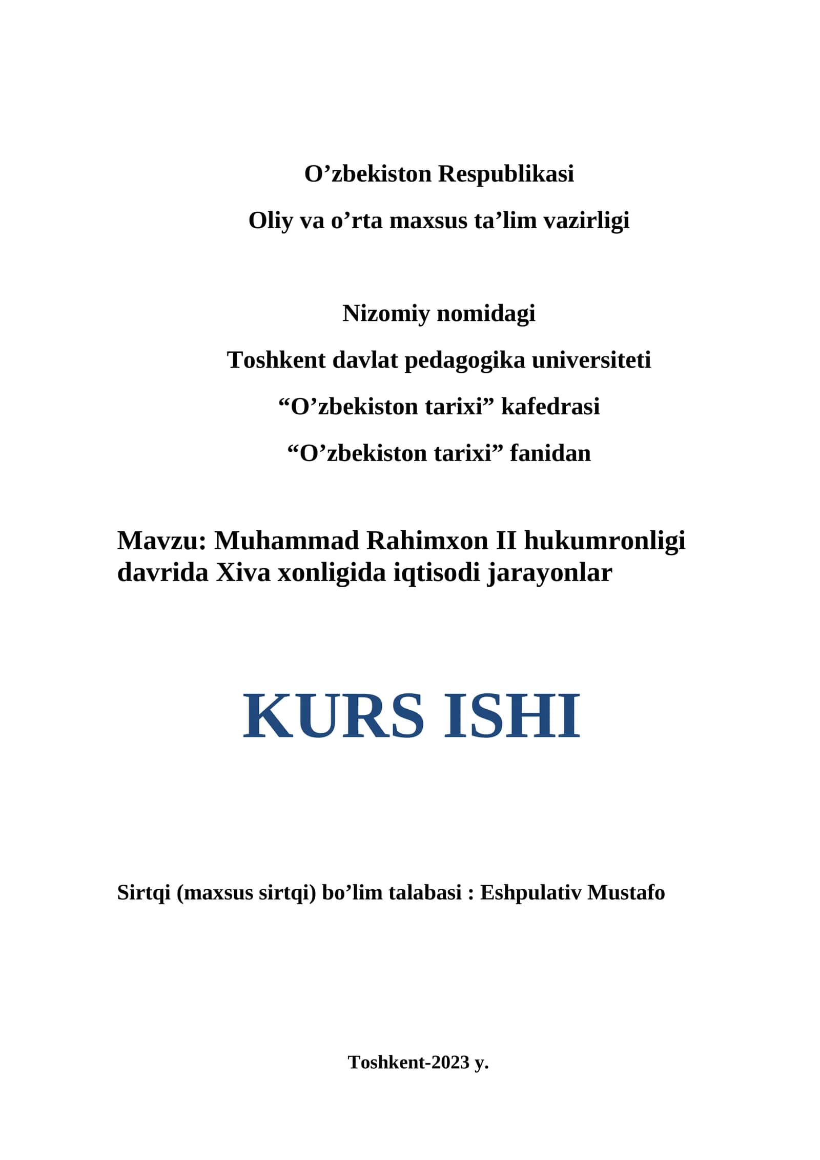 Muhammad Rahimxon II hukumronligi davrida Xiva xonligida iqtisodi jarayonlar