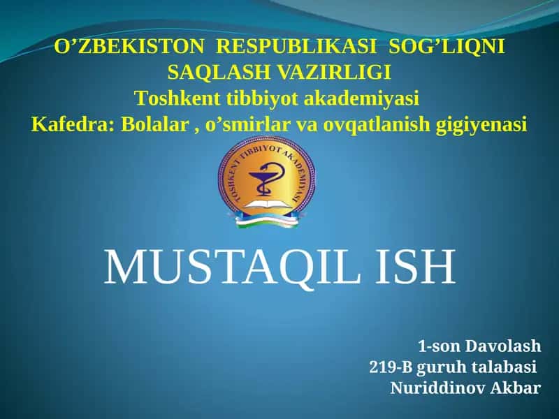 O’ZBEKISTON RЕSPUBLIKASI SOG’LIQNI SAQLASH VAZIRLIGI