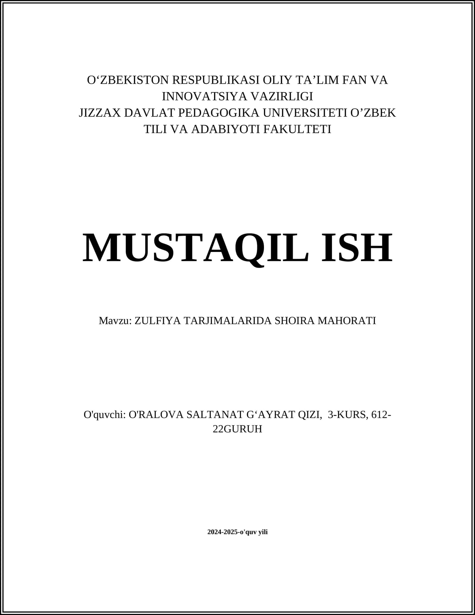 ZULFIYA TARJIMALARIDA SHOIRA MAHORATI
