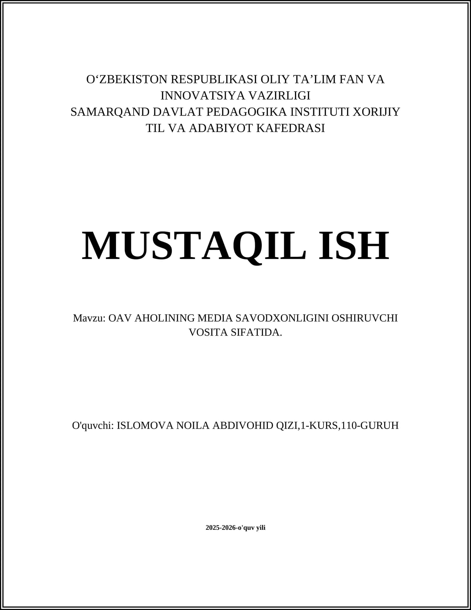 OAV AHOLINING MEDIA SAVODXONLIGINI OSHIRUVCHI VOSITA SIFATIDA