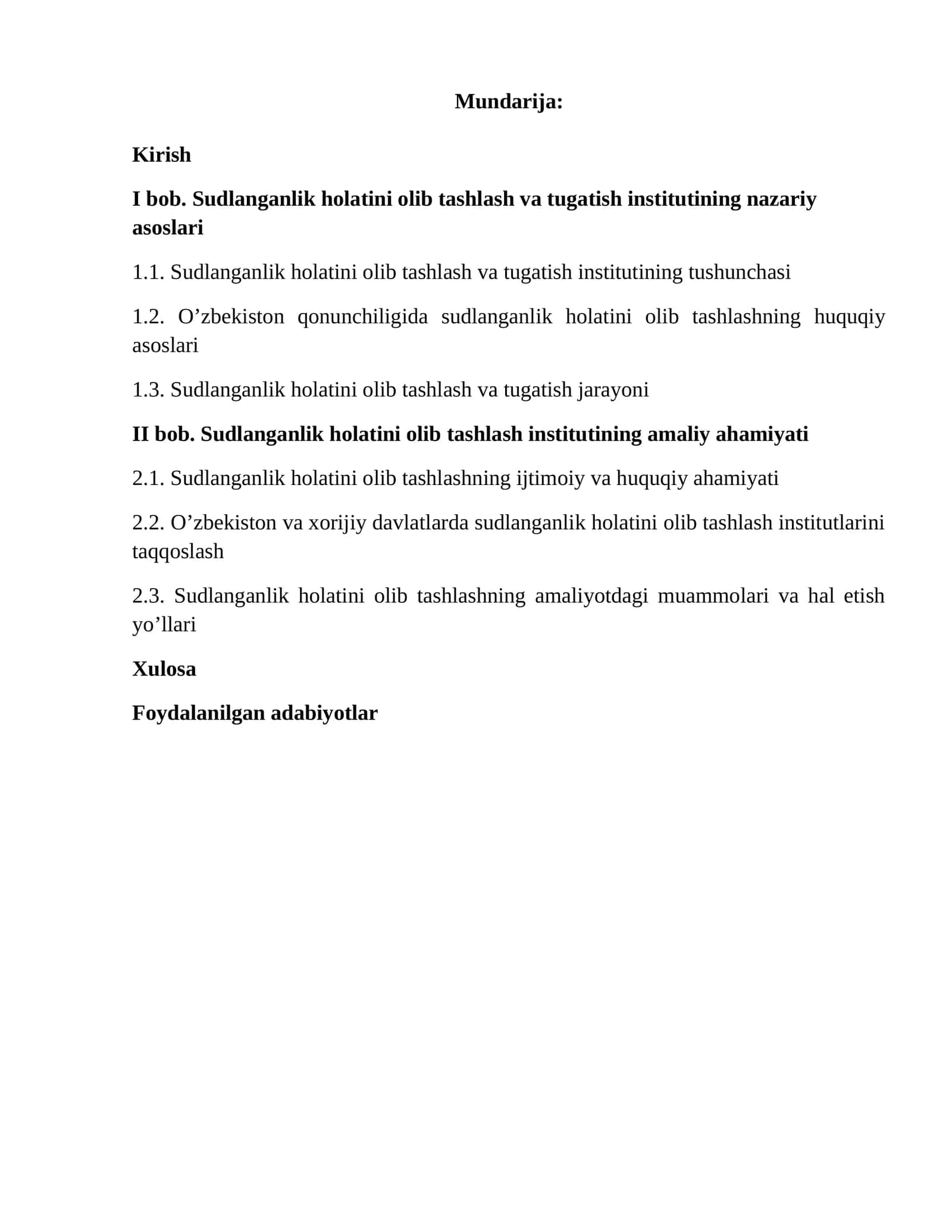 Sudlanganlik holatini olib tashlash va tugatish institutining nazariy asoslari