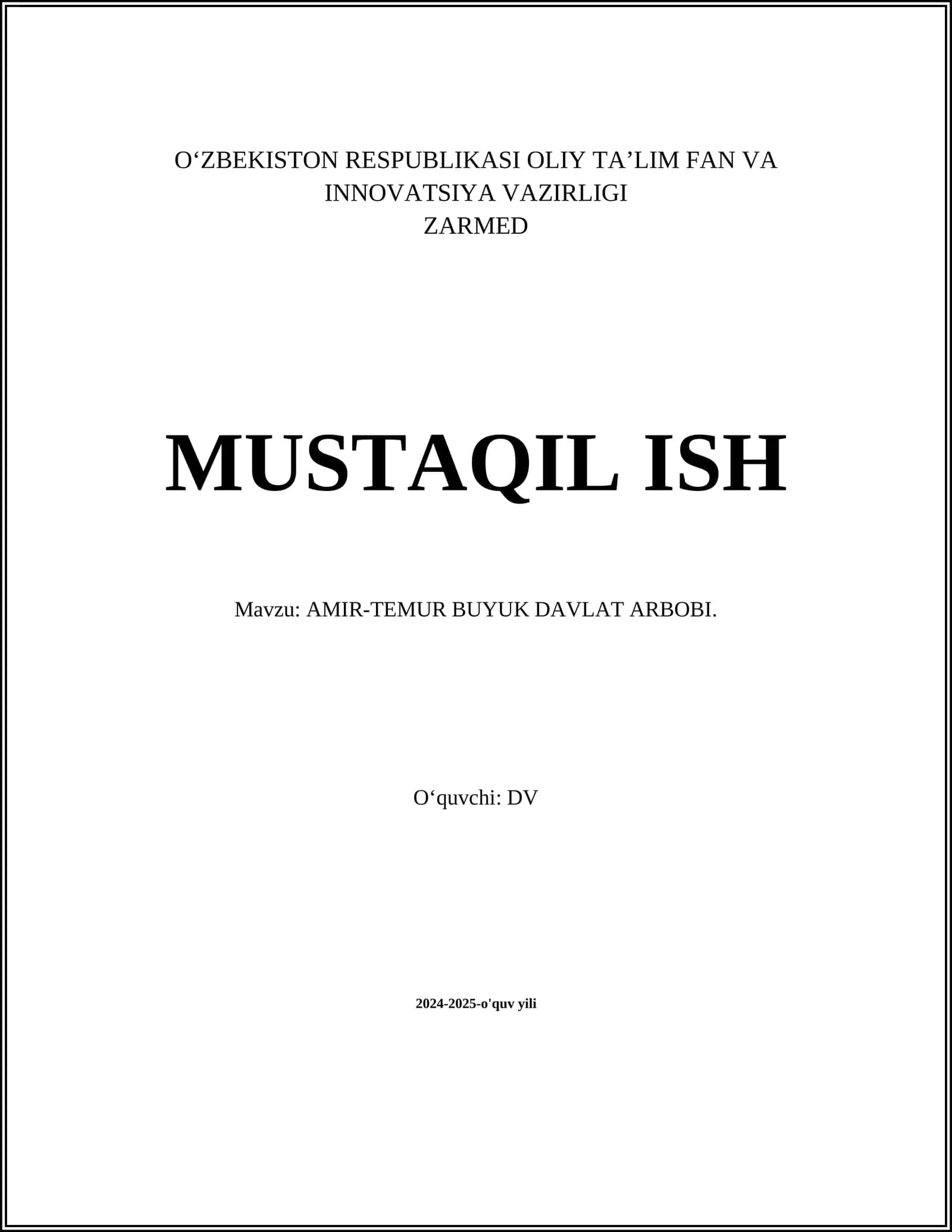 AMIR-TEMUR BUYUK DAVLAT ARBOBI