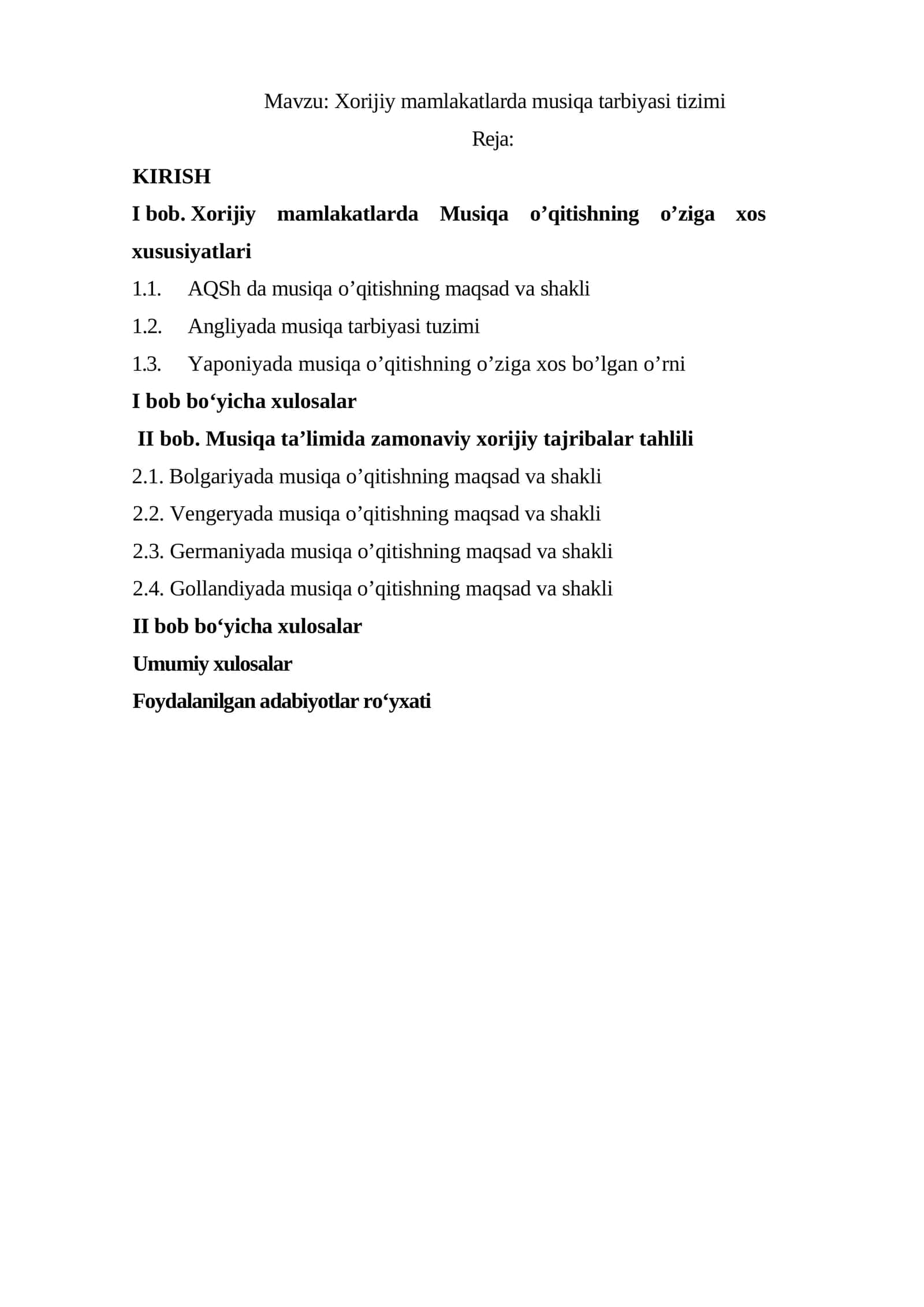 Xorijiy mamlakatlarda musiqa tarbiyasi tizimi