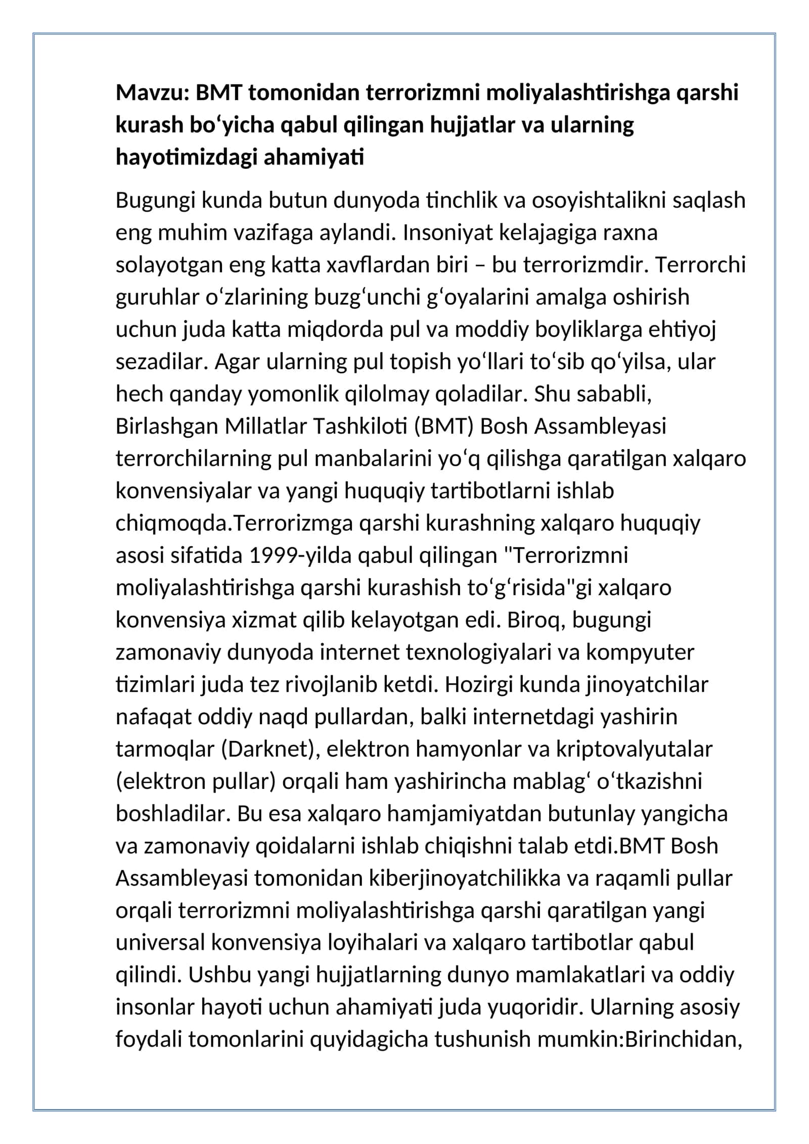 BMT ning terrorga qarshi kurash