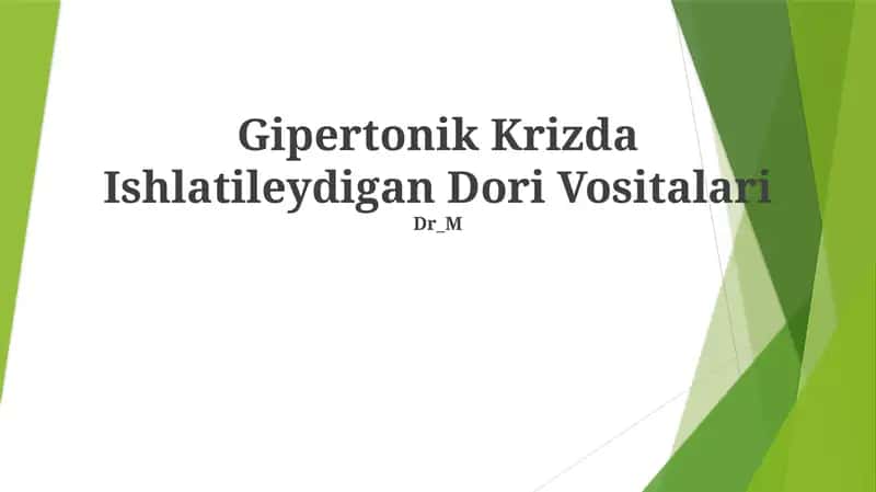Gipertonik Krizda Ishlatileydigan Dori Vositalari