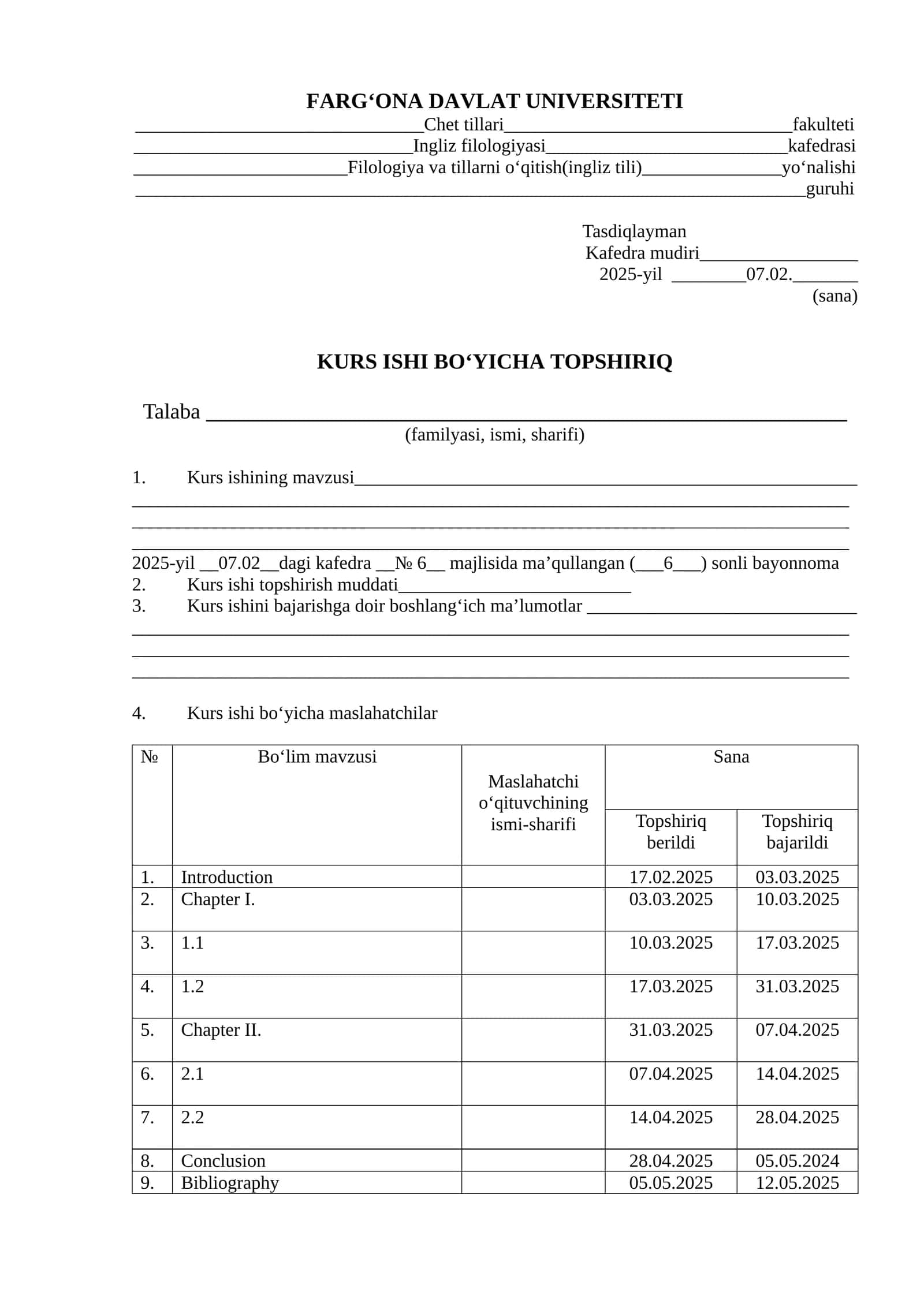 Filologiya va tillarni o'qitish(ingliz tili) kurs ishi