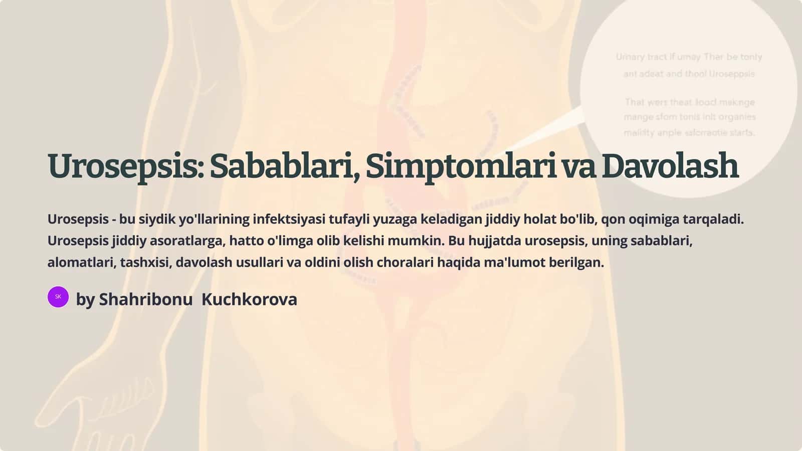 Urosepsis: Sabablari, Simptomlari va Davolash