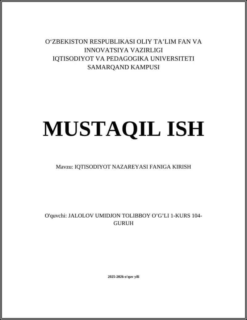 IQTISODIYOT NAZAREYASI FANIGA KIRISH