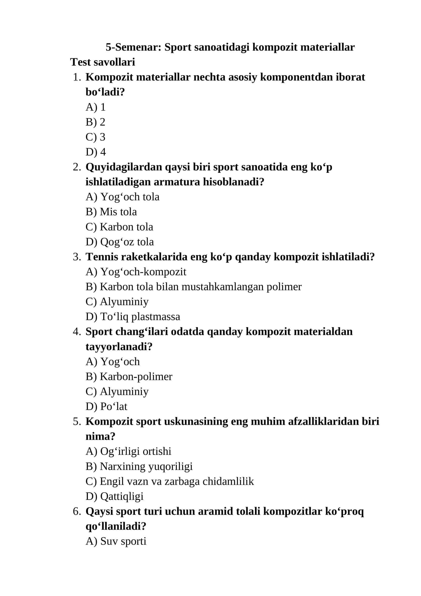 5-Semenar: Sport sanoatidagi kompozit materiallar