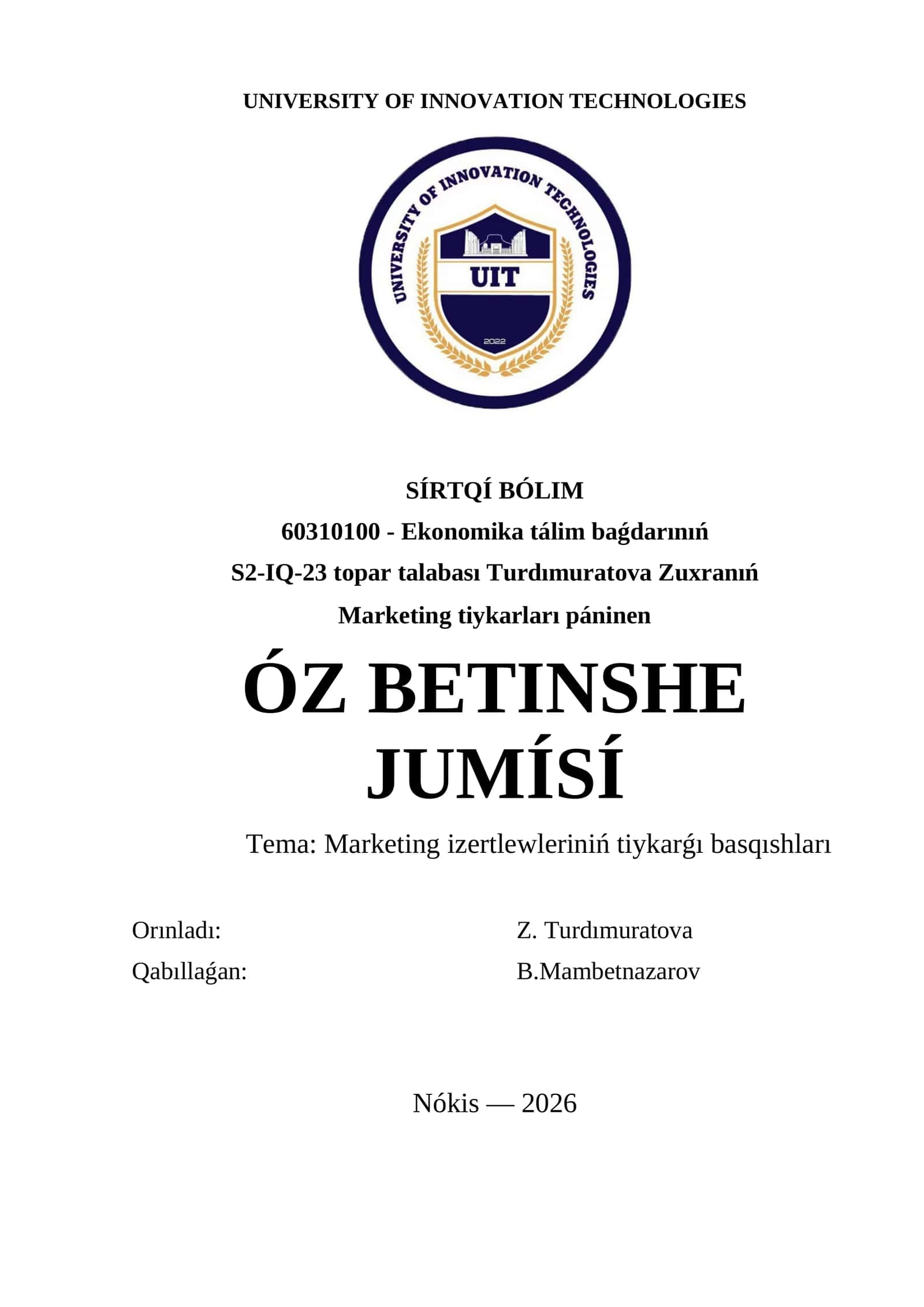 Tema: Marketing izertlewleriniń tiykarǵı basqıshları