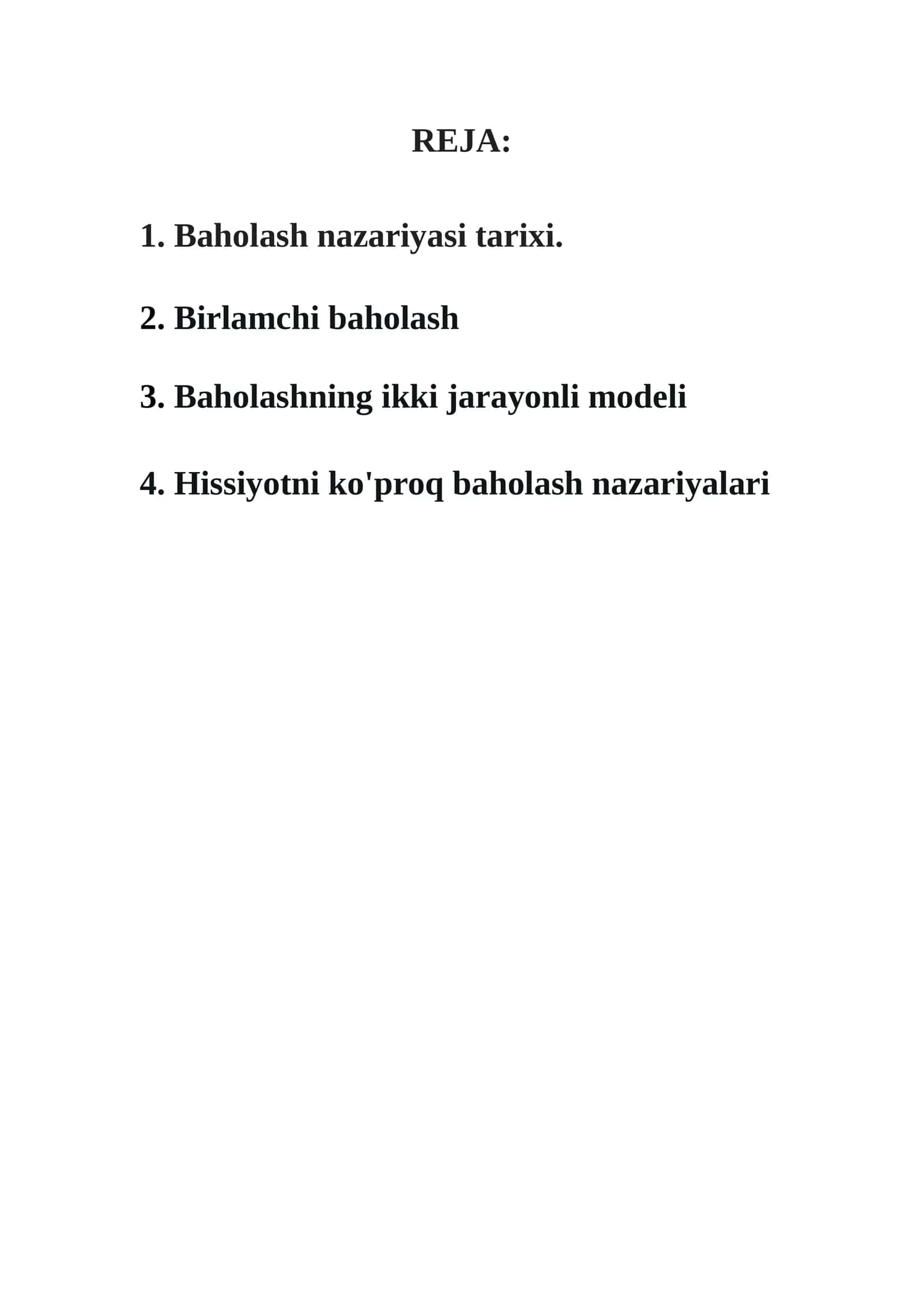 Baholash nazariyasi tarixi