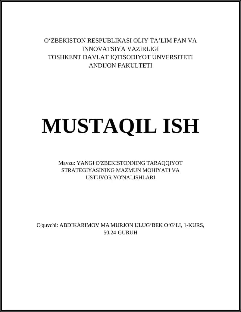 Yangi O'zbekistonning Taraqqiyot Strategiyasi