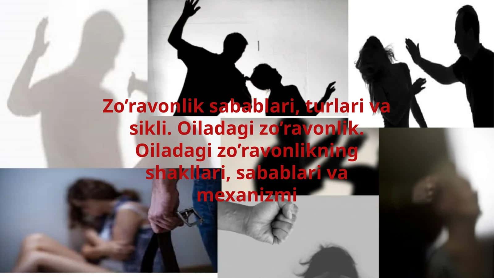 Zo’ravonlik sabablari, turlari va oqibatlari. Oiladagi zo’ravonlik. Oiladagi zo’ravonlikning shakllari, sabablari va mexanizmi