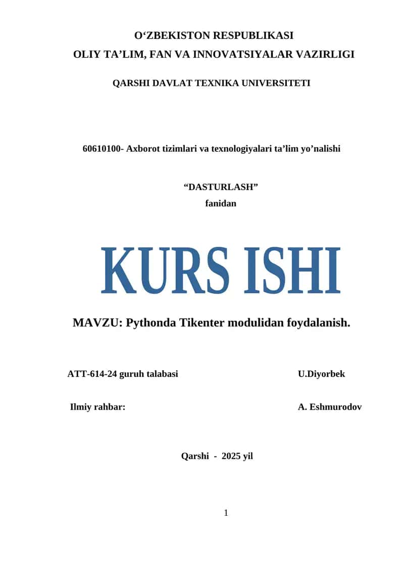 Pythonda Tikenter modulidan foydalanish